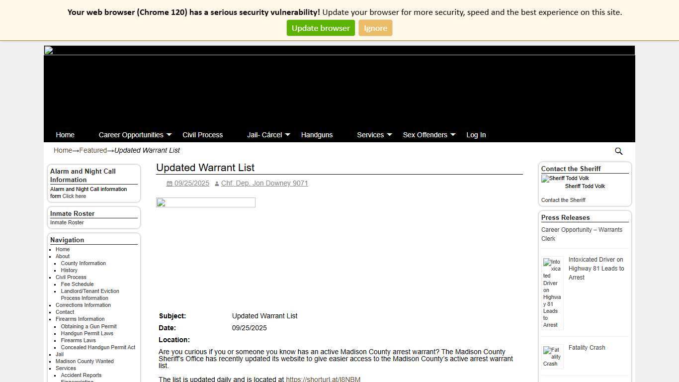 Updated Warrant List – MADISON COUNTY SHERIFF'S DEPARTMENT
